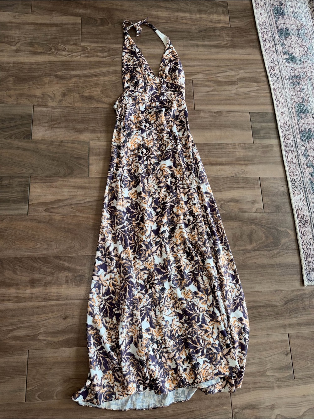 House of Harlow 1960 Halter Maxi Dress in Cream and Brown Floral